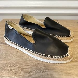 Soludos Black Espadrille Platform Suede Smoking Slipper Loafer